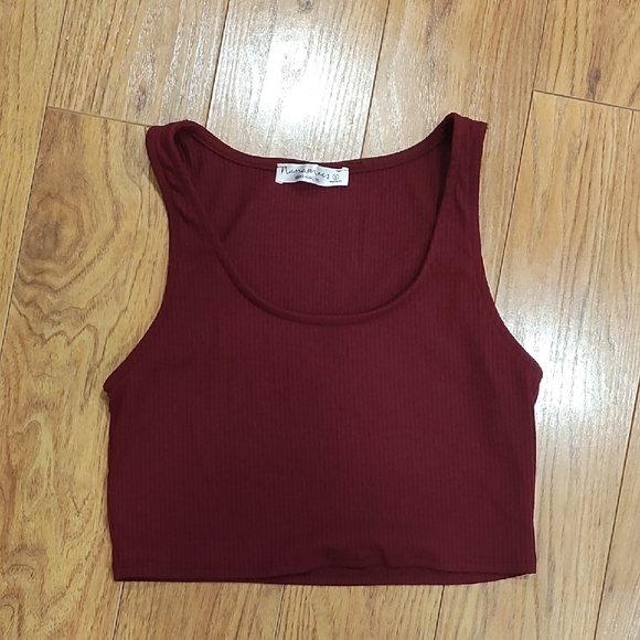NanaMacs Burgundy Ribbed Crop Top - Picture 2 of 3